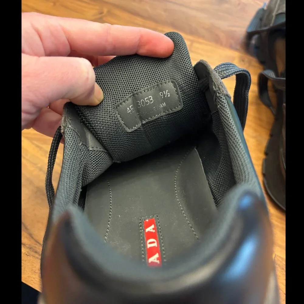 Prada Sport Green/Grey Nylon And Leather Low Top Sneakers - Picture 5 of 9